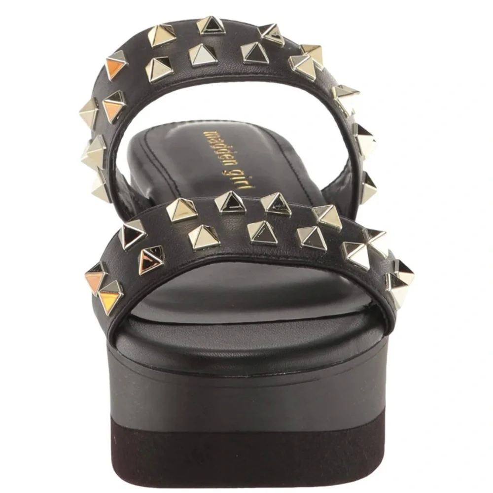 Madden Girl Black Platform Slide Sandals with Gold Studs